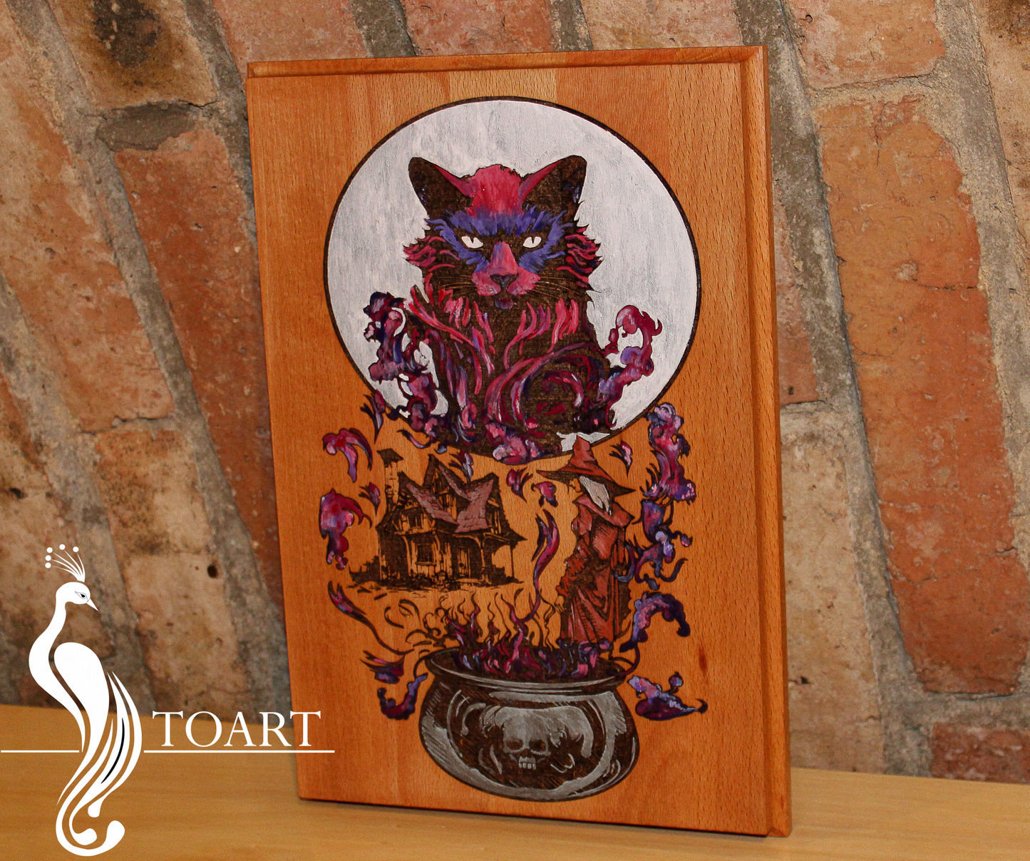 Engraved cat purple/pink