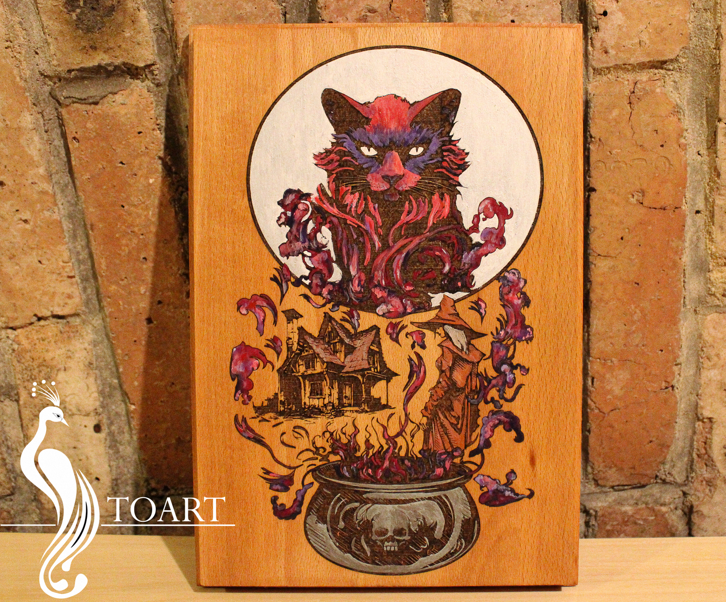 Engraved cat purple/pink