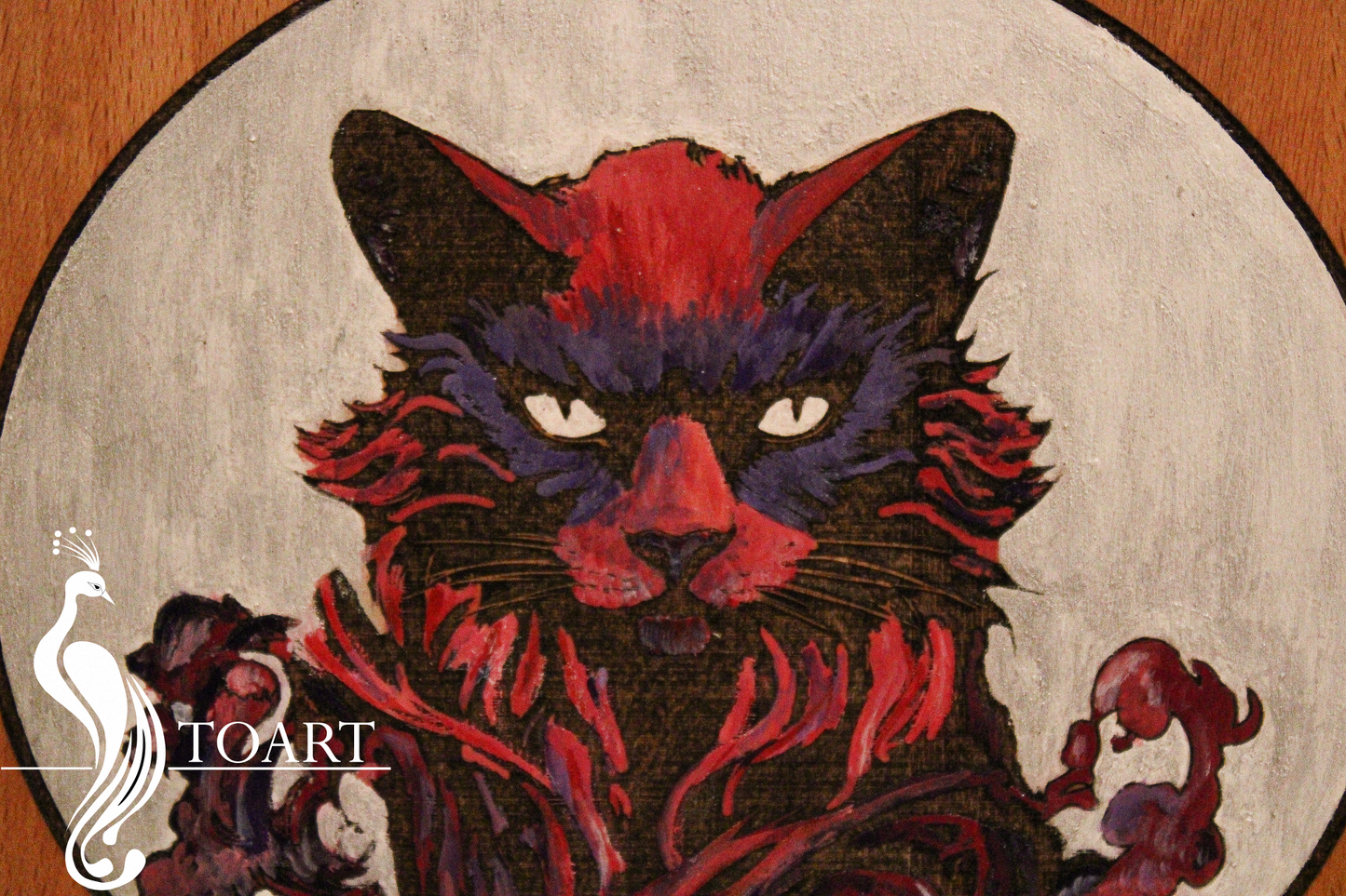 Engraved cat purple/pink