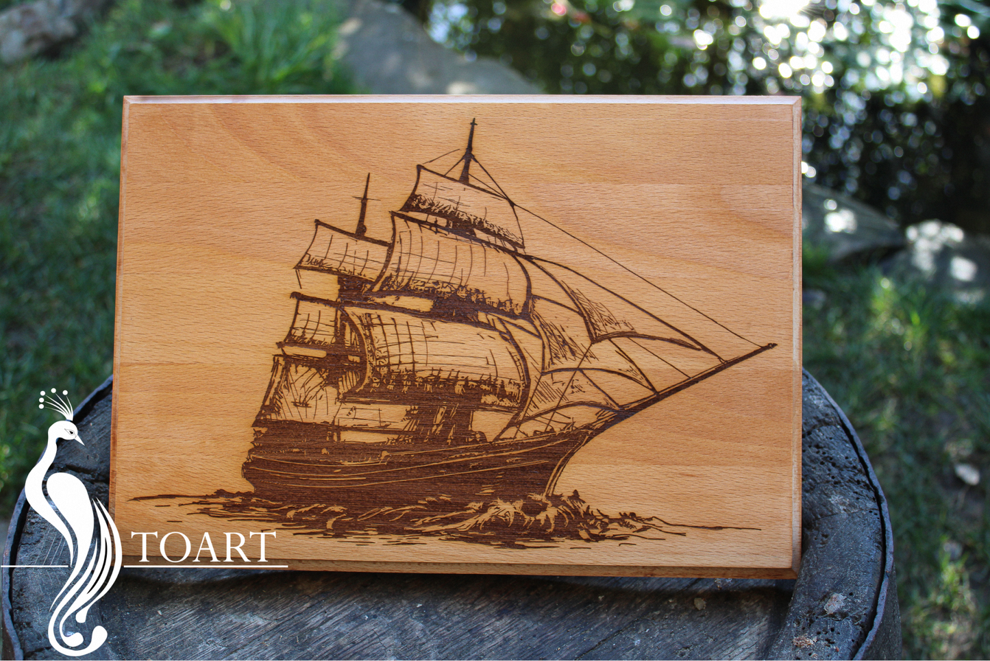 Engraved sailboat