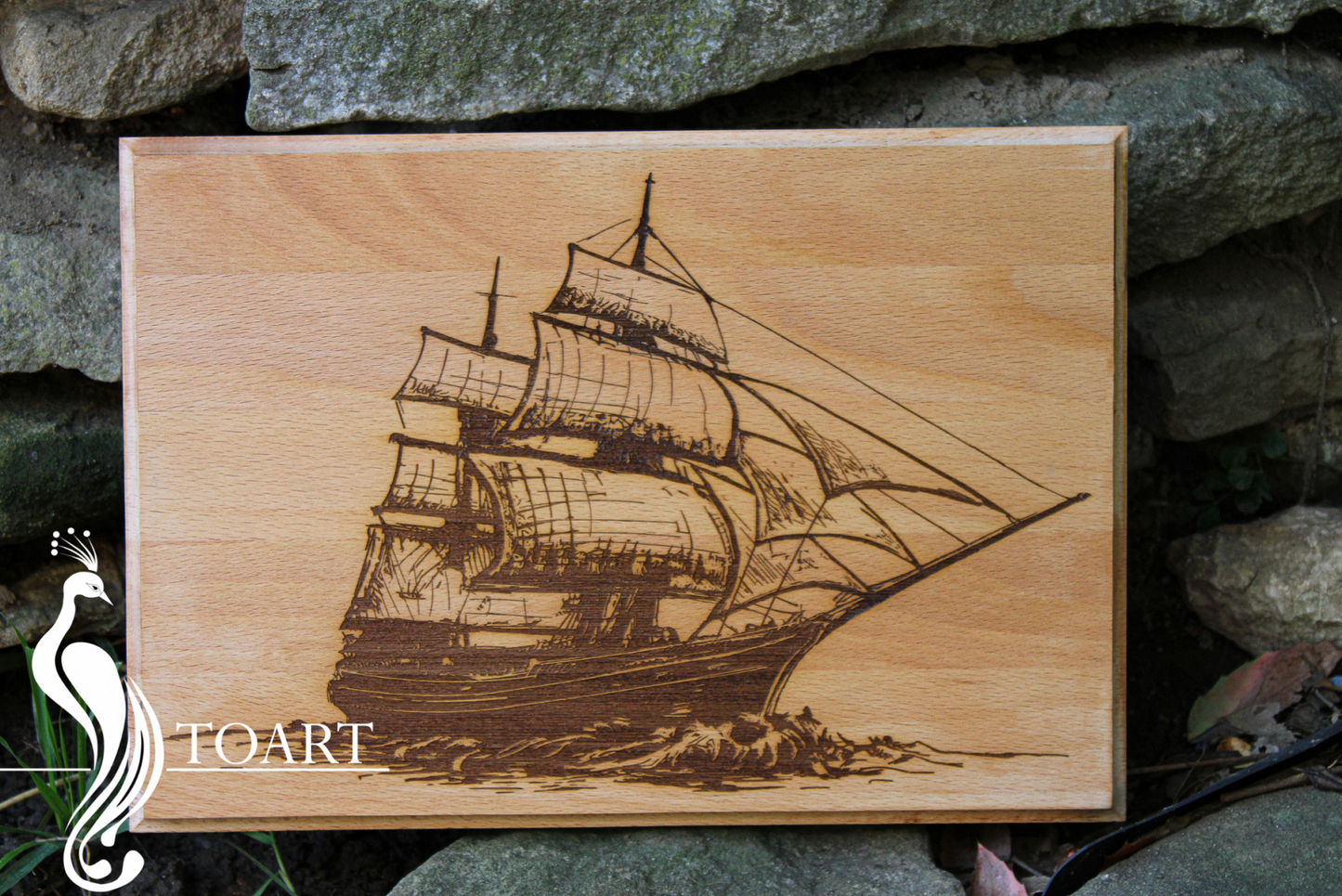 Engraved sailboat