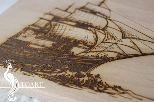 Engraved sailboat